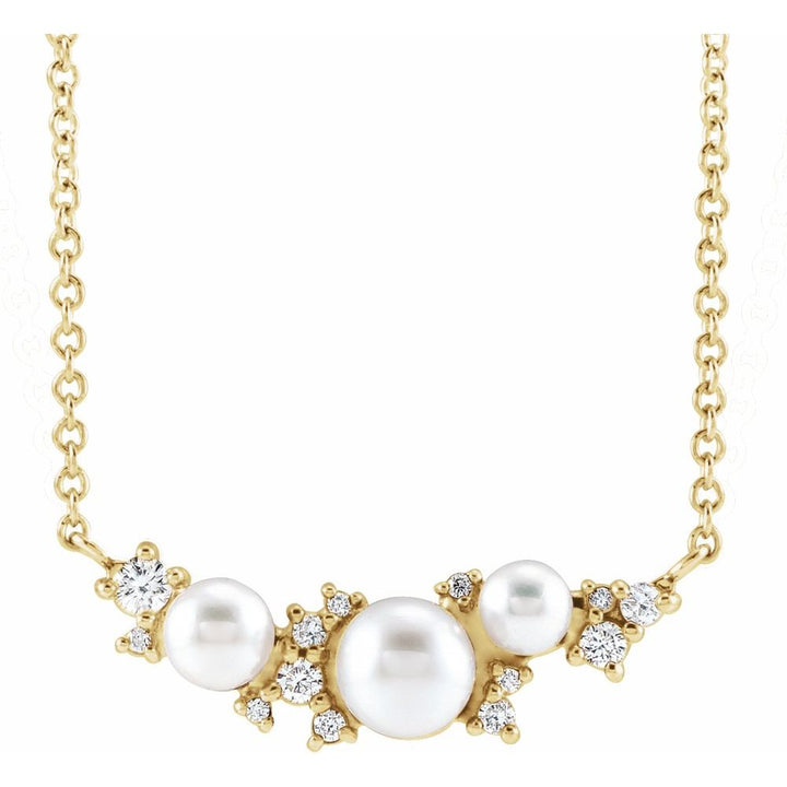 14k Gold Cultured Akoya Pearl & Natural Diamond Necklace