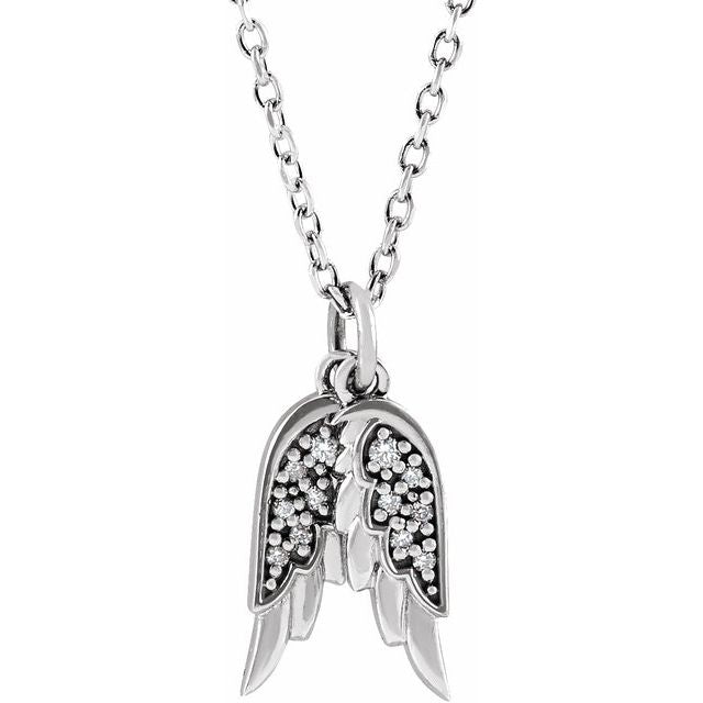 Sterling Silver .03 CTW Diamond Angel Wings Pendant