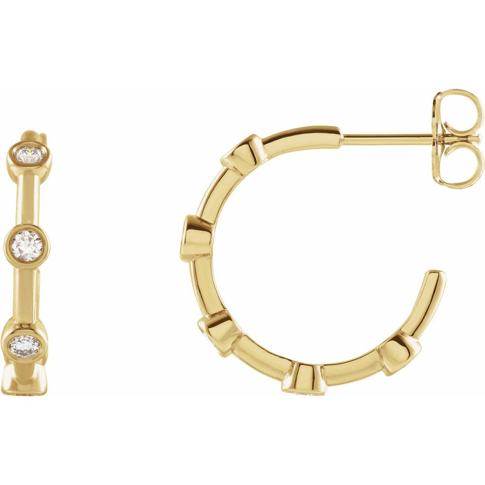 14k Gold Diamond Bezel-Set Hoop Earrings