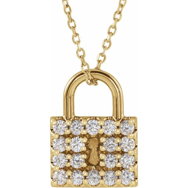 14k Gold Natural Diamond Lock Pendant