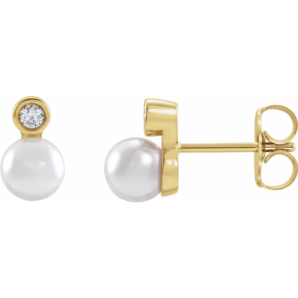 14k Gold Cultured Akoya Pearl & Natural Diamond Earrings