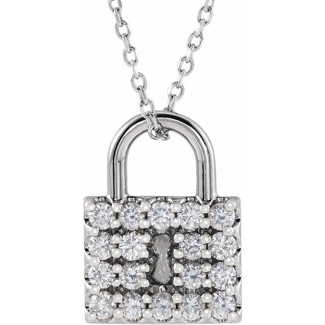 14k Gold Natural Diamond Lock Pendant