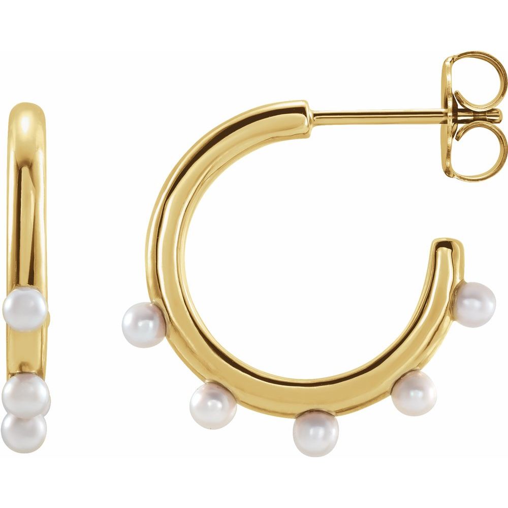 14k Gold Cultured Seed Pearl Hoop Earrings