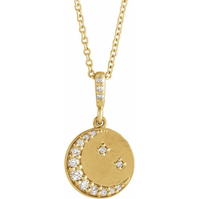 14k Gold Natural Diamond Crescent Moon Disc Pendant