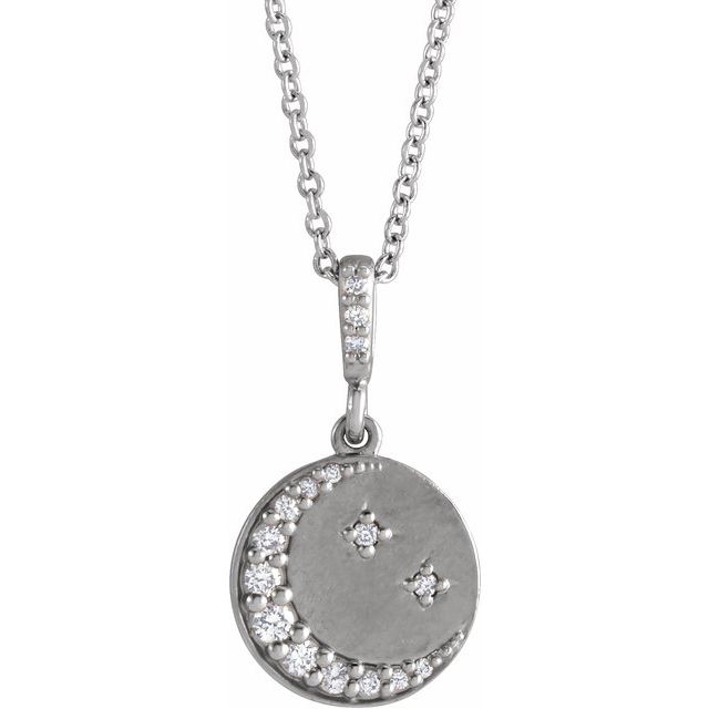 Sterling Silver Natural Diamond Crescent Moon Disc Pendant