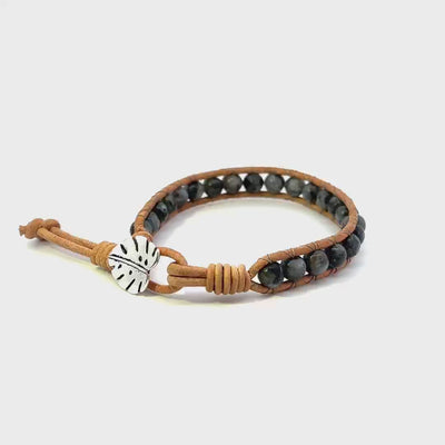 Larvikite Leather Wrap Bracelet