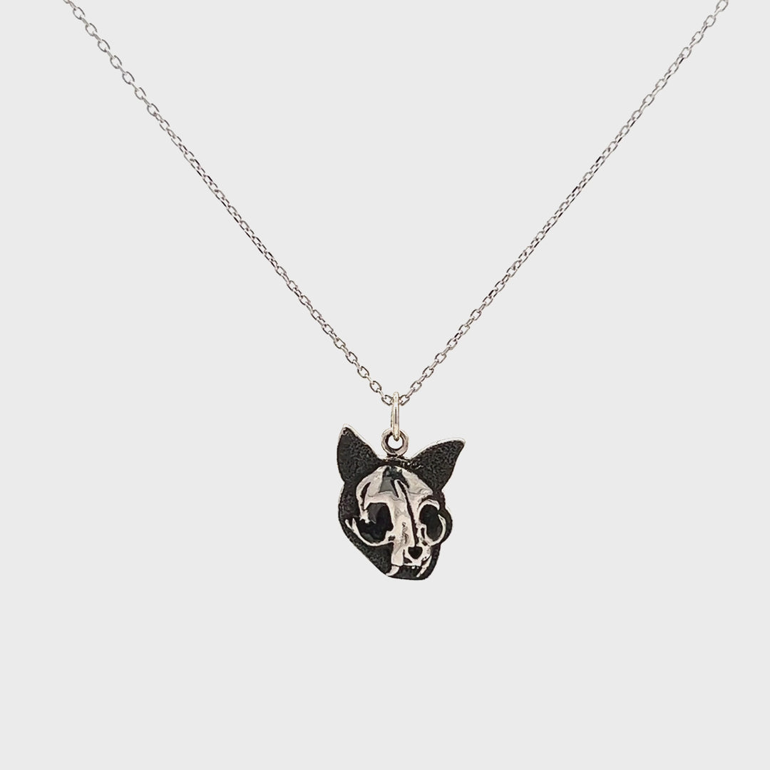 Sterling Silver Felis Mortem Flat Cat Skull Charm