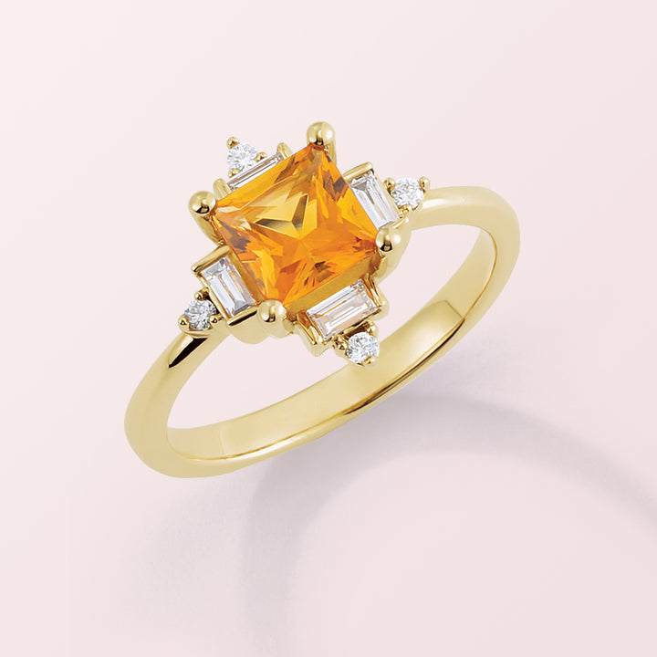 14k Gold Natural Citrine & 1/5 CTW Natural Daimond Geometric Ring