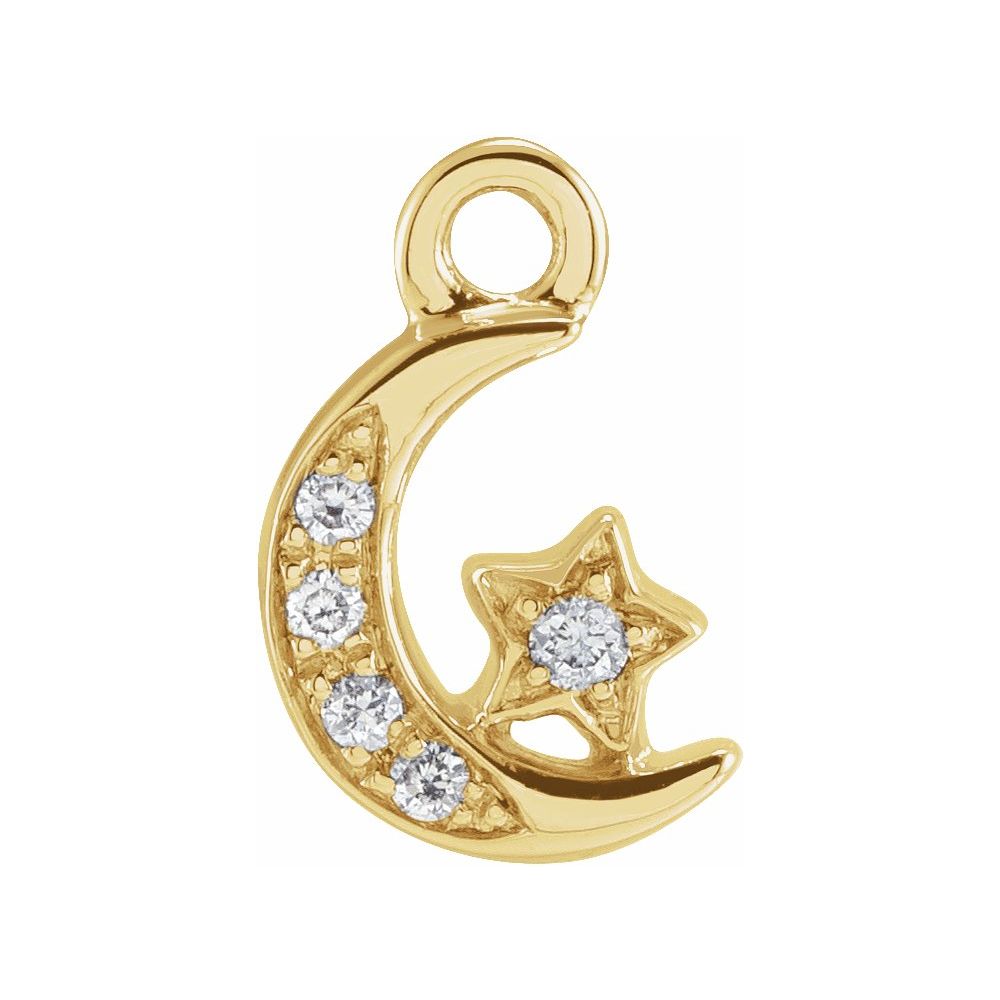 14k Gold Natural Diamond Moon and Star Dangle