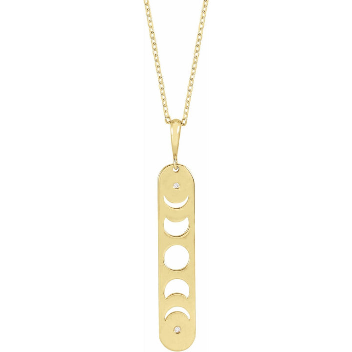 14k Gold Natural Diamond Moon Phase Bar Pendant