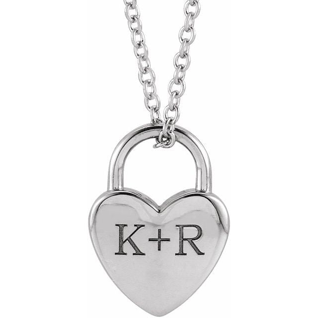 Sterling Silver Engravable Heart Lock Pendant