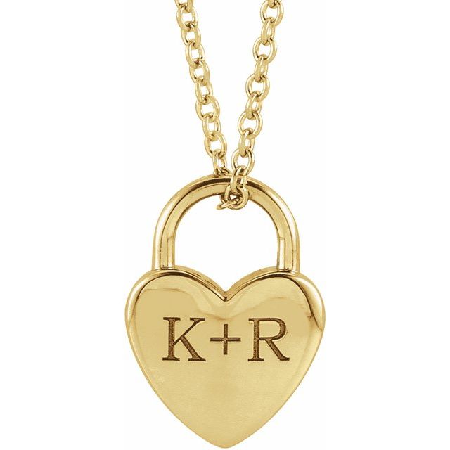 14k Gold Engravable Heart Lock Pendant