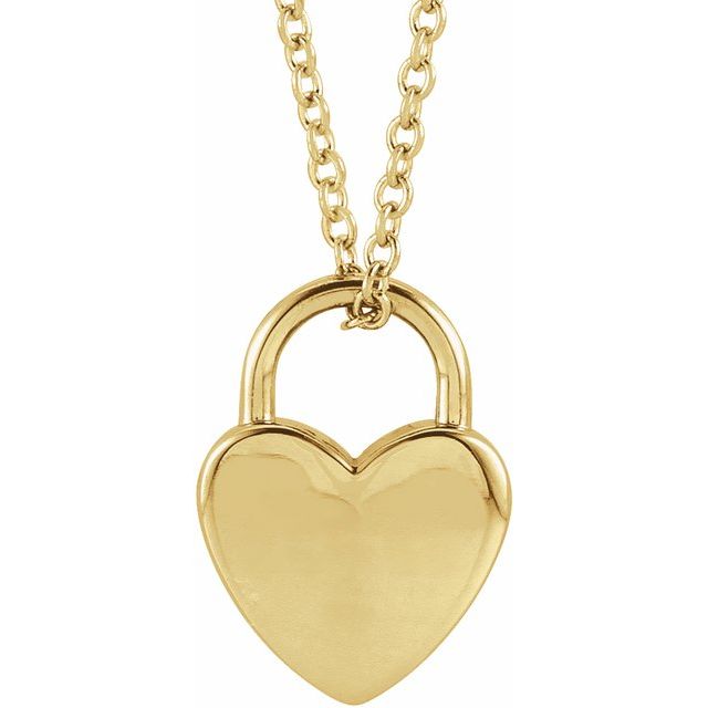 14k Gold Engravable Heart Lock Pendant