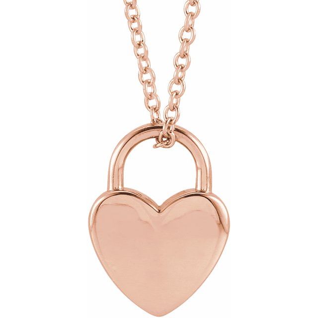 14k Gold Engravable Heart Lock Pendant