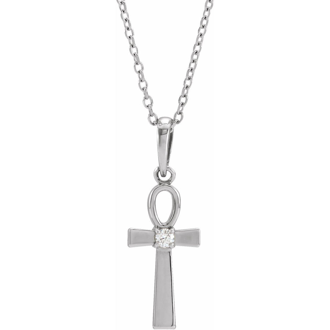 Sterling Silver Natural Diamond Ankh Cross