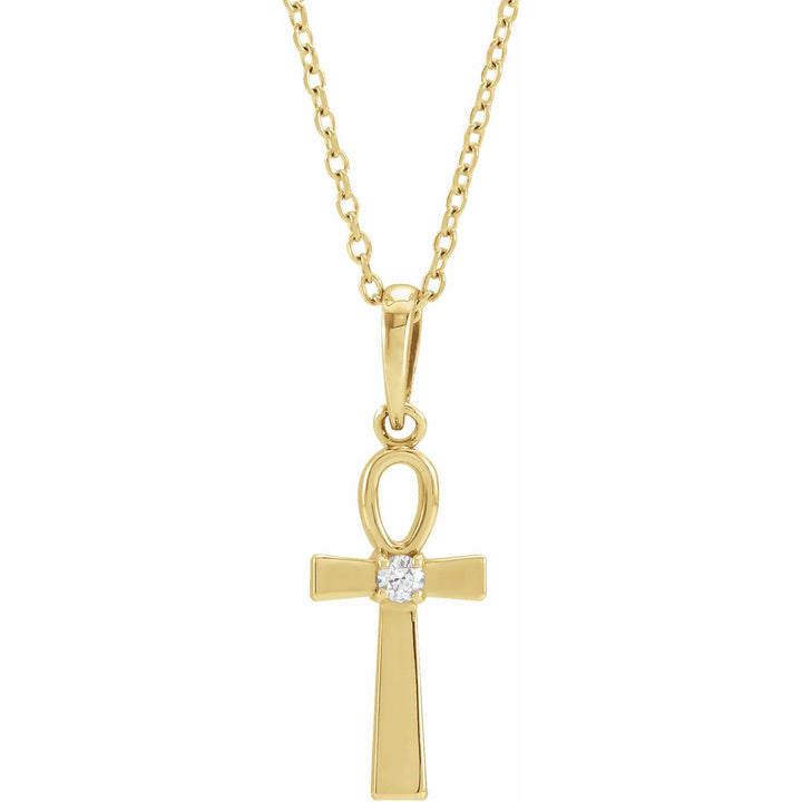 14K Gold Natural Diamond Ankh Cross