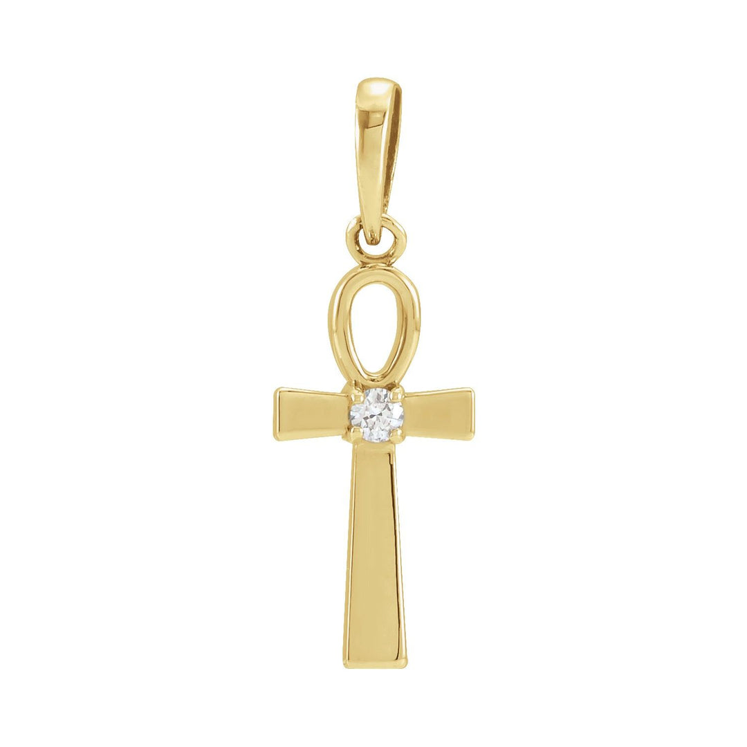 14K Gold Natural Diamond Ankh Cross