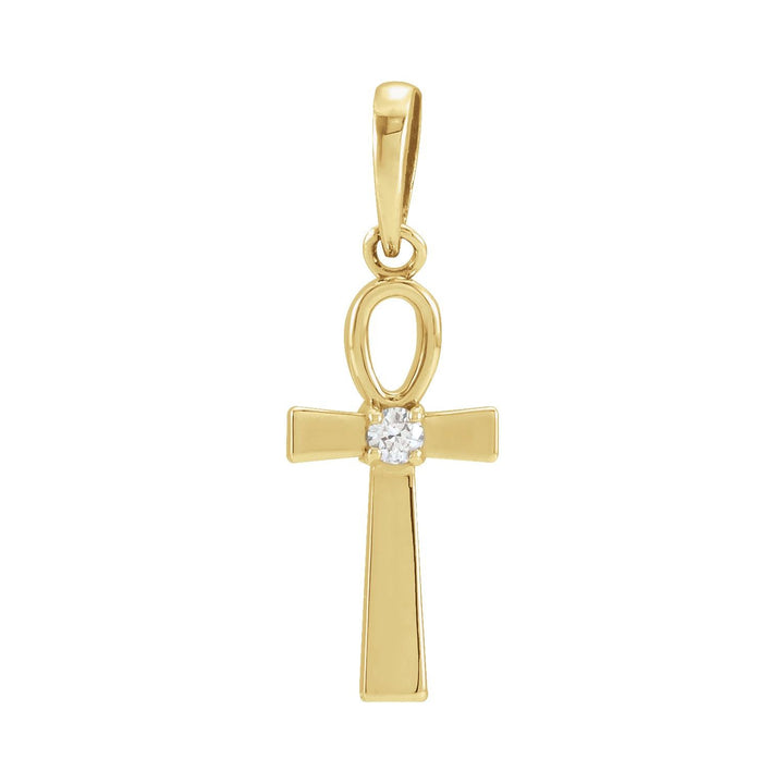 14K Gold Natural Diamond Ankh Cross