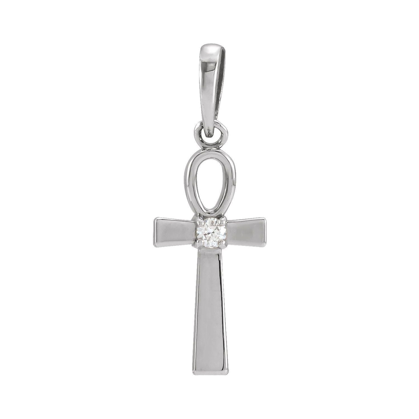 Sterling Silver Natural Diamond Ankh Cross