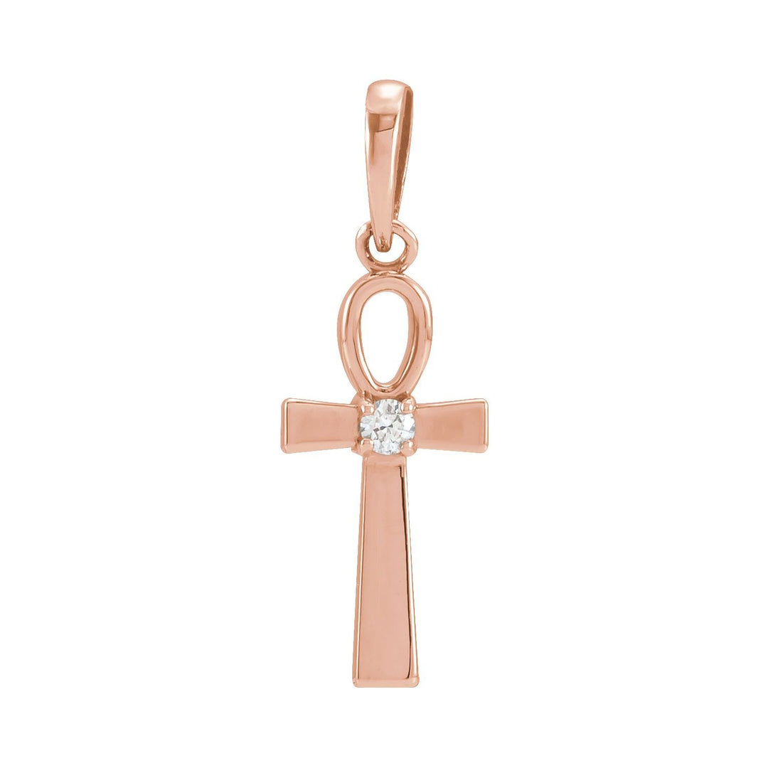 14K Gold Natural Diamond Ankh Cross