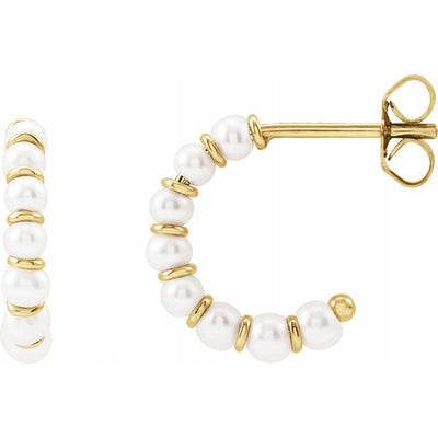 14k Gold Freshwater Cultured Pearl Hoop Earrings