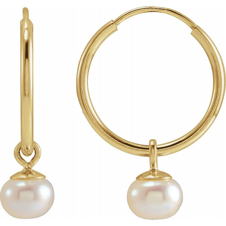 14k Gold Cultured Freshwater Pearl Huggie Hoop Earrings