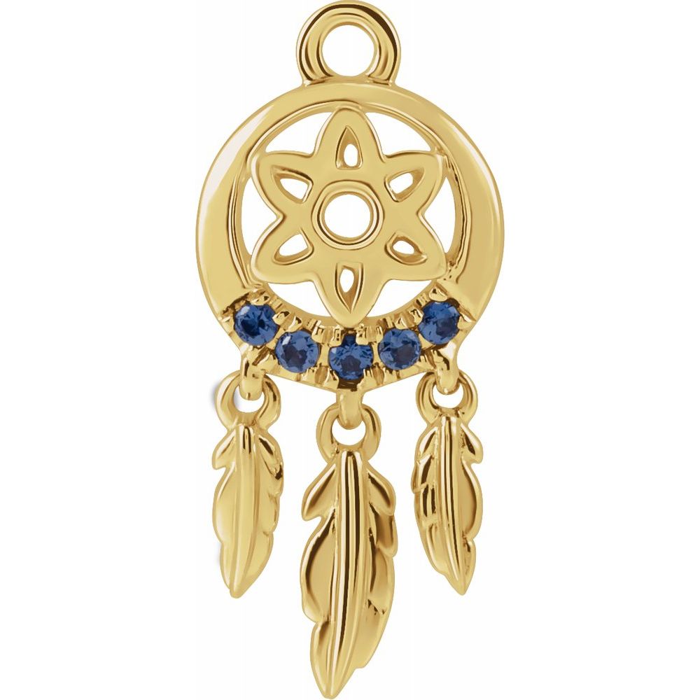 14k Gold Blue Sapphire Dream Catcher Dangle