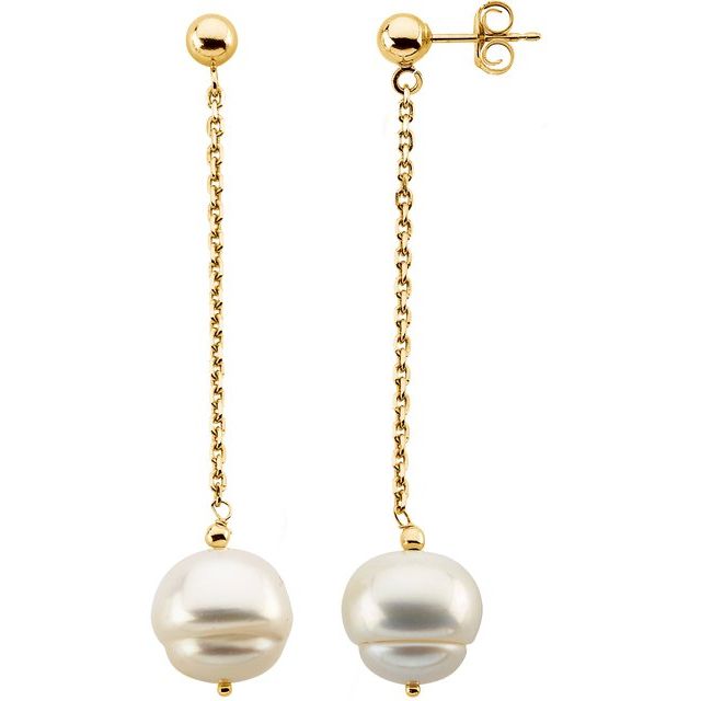 14k Gold Freshwater Cultured Pearl Dangle Earrings