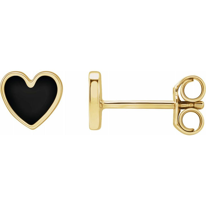 14k Gold Enameled Heart Earrings