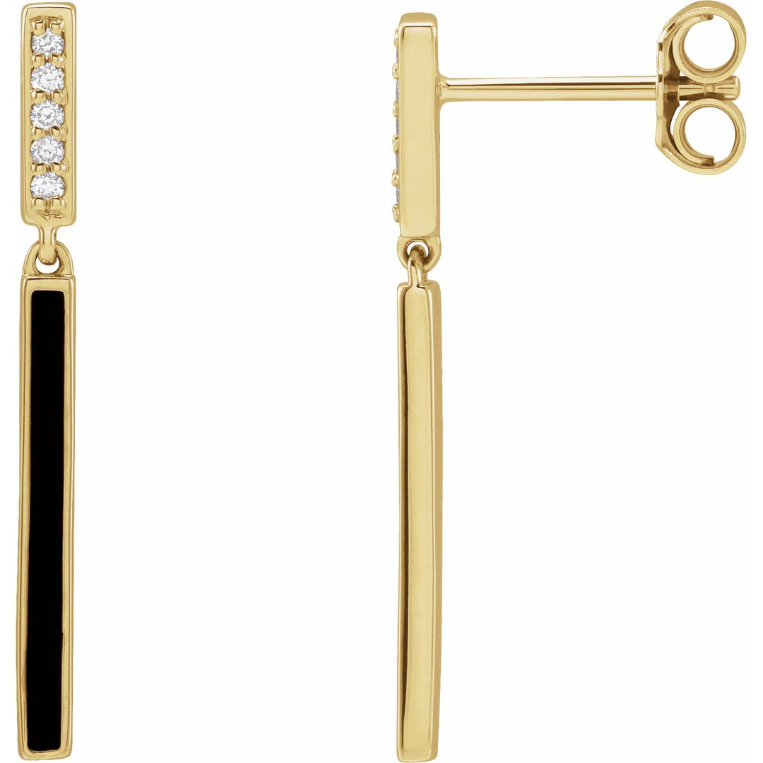 14k Gold Diamond & Enameled Bar Earrings