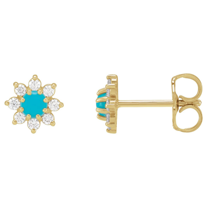 14K Gold Gemstone & Natural Diamond Flower Earrings