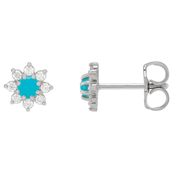 Sterling Silver Gemstone & Natural Diamond Flower Earrings