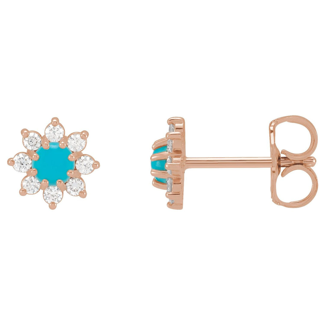 14K Gold Gemstone & Natural Diamond Flower Earrings