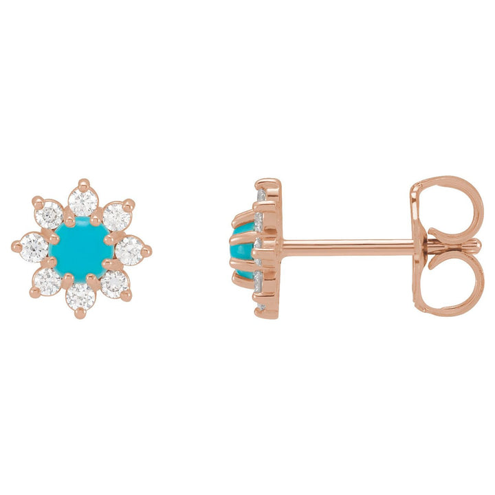 14K Gold Gemstone & Natural Diamond Flower Earrings