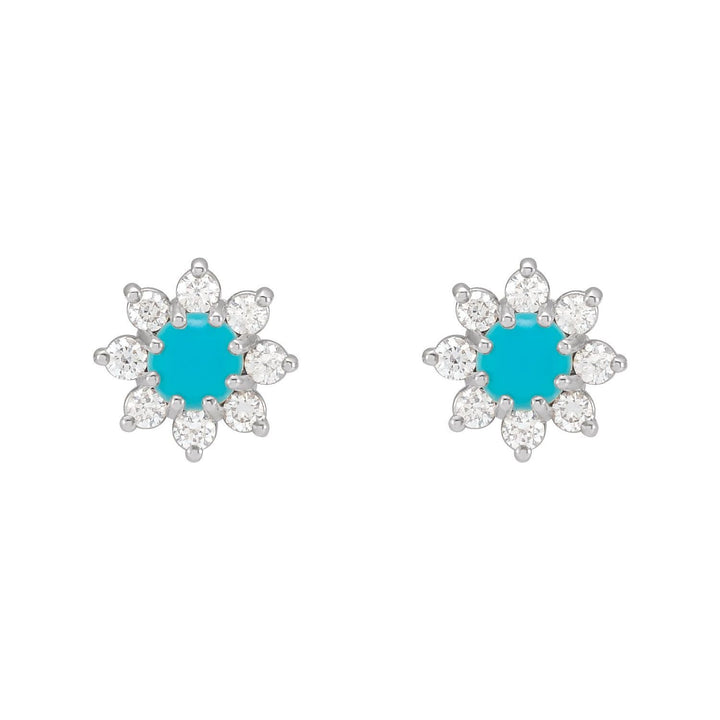 Sterling Silver Gemstone & Natural Diamond Flower Earrings