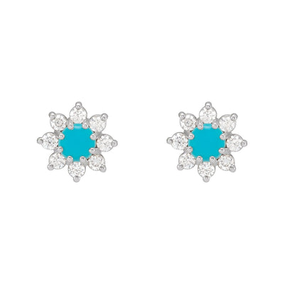 Sterling Silver Gemstone & Natural Diamond Flower Earrings