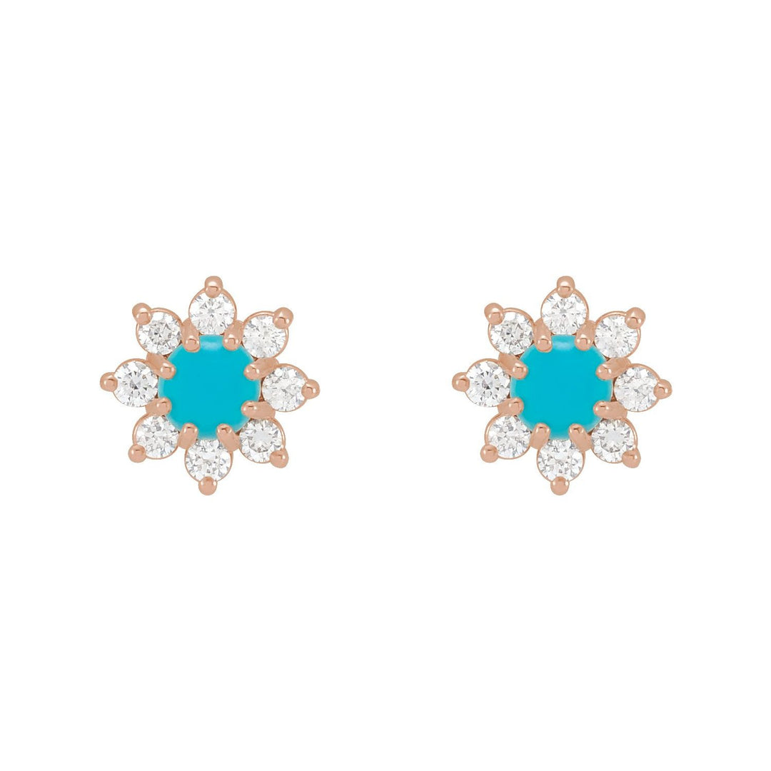 14K Gold Gemstone & Natural Diamond Flower Earrings