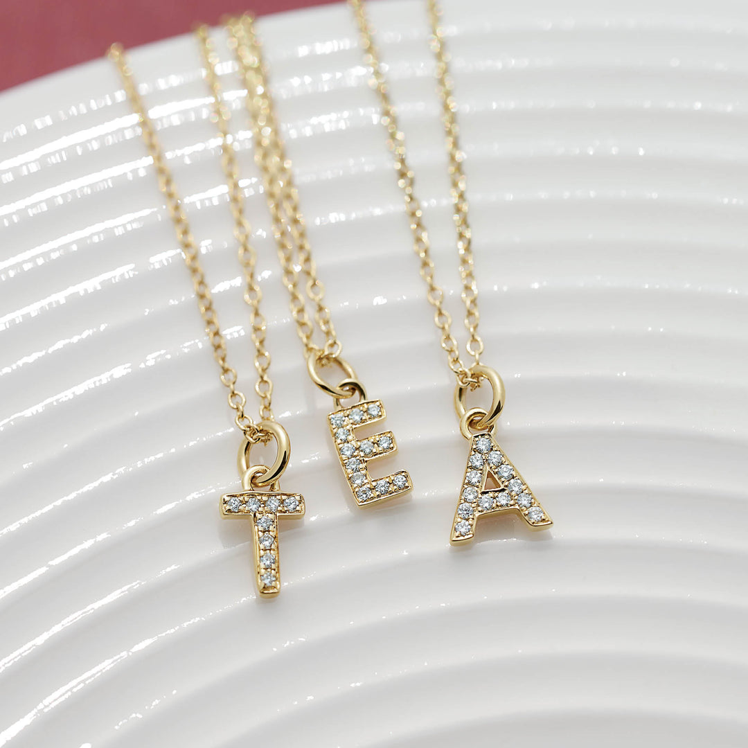 14K Gold and Diamond Initial Charm Necklaces