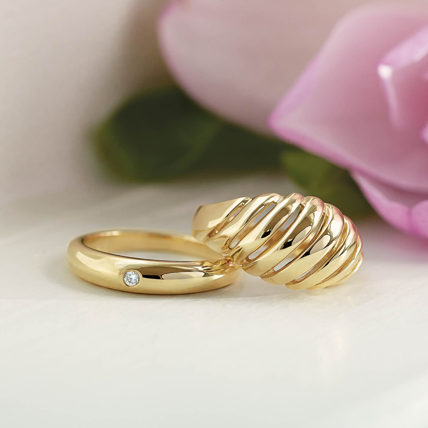 14k Gold Textured Dome Ring