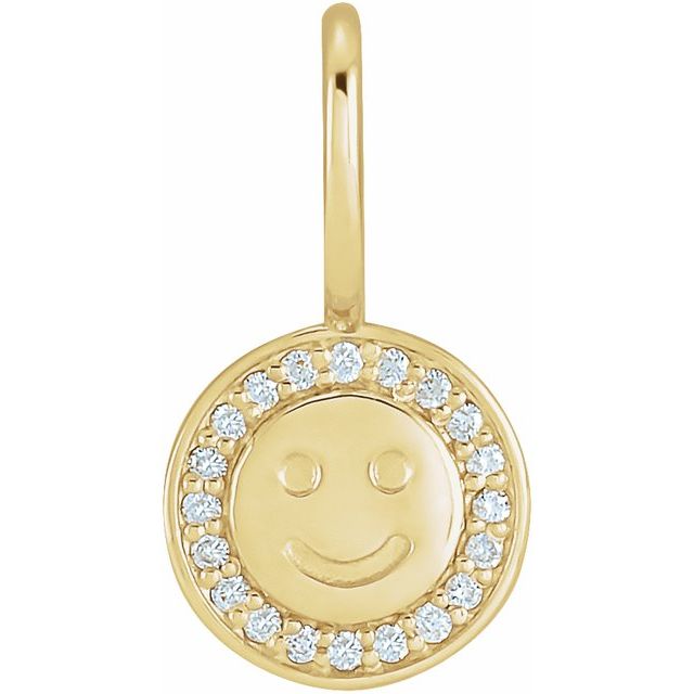 14K Gold Natural Diamond Smiley Face Charm/Pendant