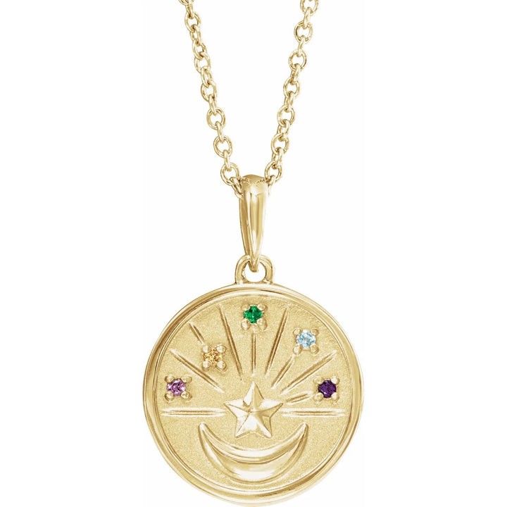 14k Gold Petite Multi-Gemstone Celestial Coin Pendant