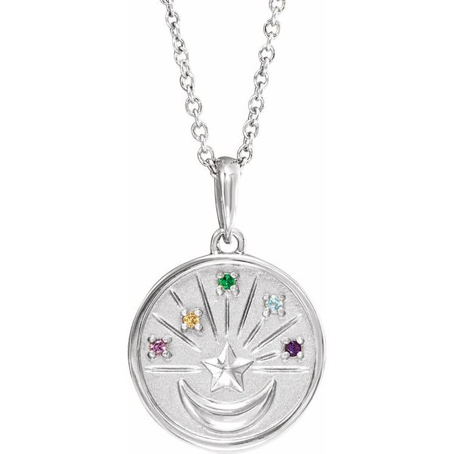 Sterling Silver Petite Multi-Gemstone Celestial Coin Pendant