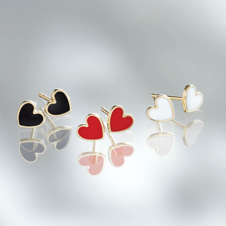 14k Gold Enameled Heart Earrings