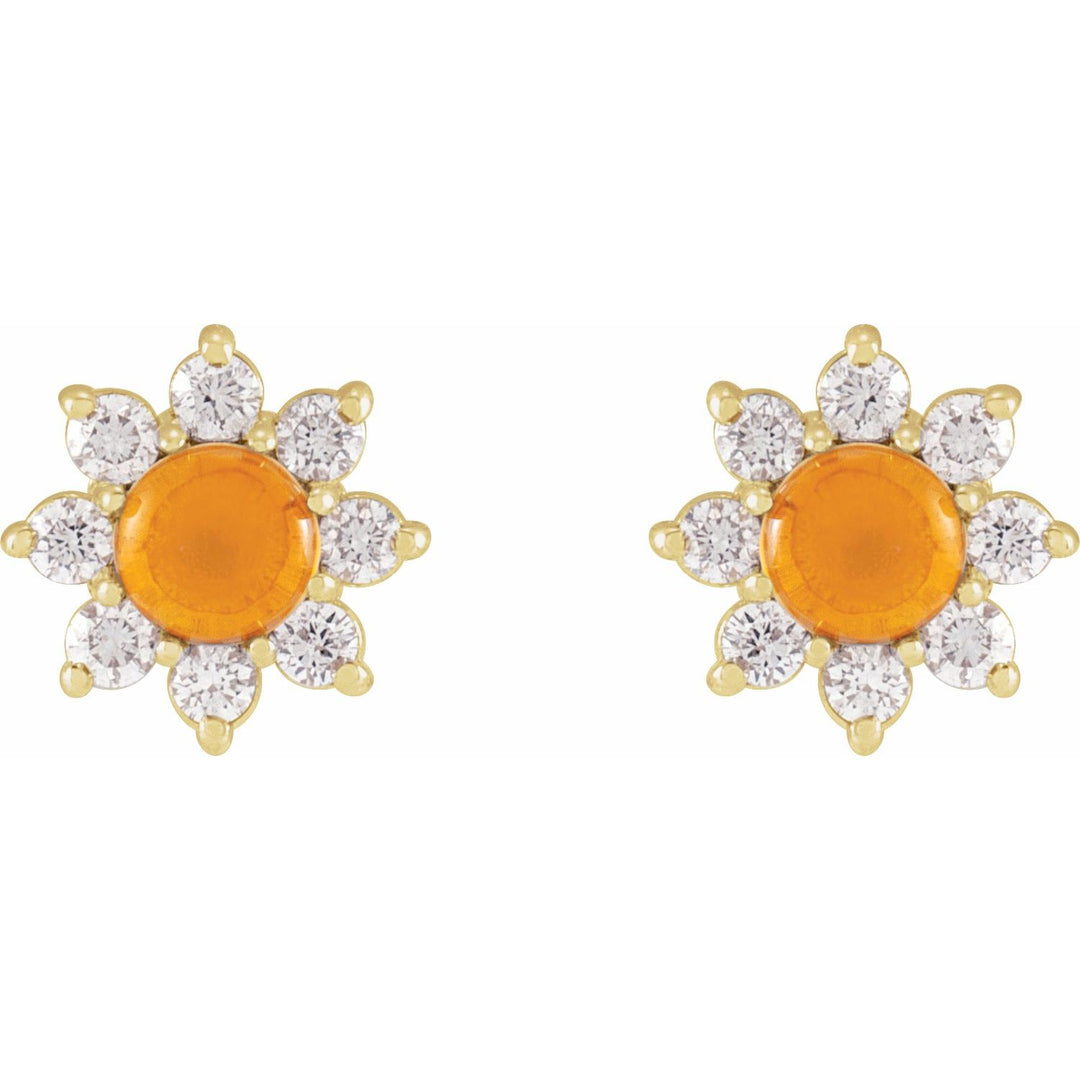 14K Gold Gemstone & Natural Diamond Flower Earrings