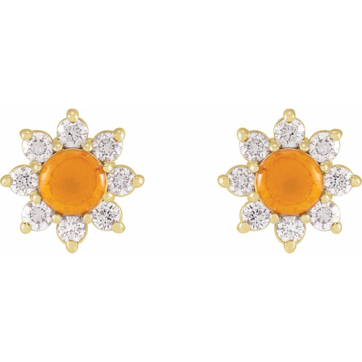 14K Gold Gemstone & Natural Diamond Flower Earrings