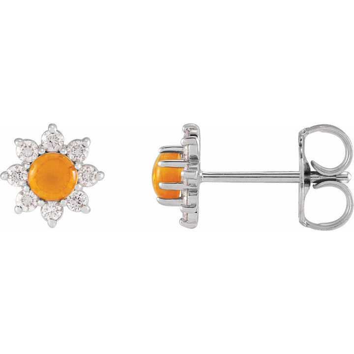 Sterling Silver Gemstone & Natural Diamond Flower Earrings