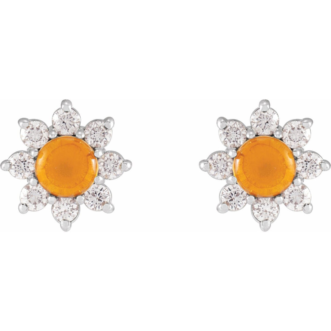 14K Gold Gemstone & Natural Diamond Flower Earrings