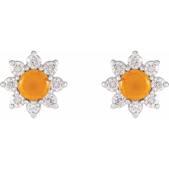 14K Gold Gemstone & Natural Diamond Flower Earrings