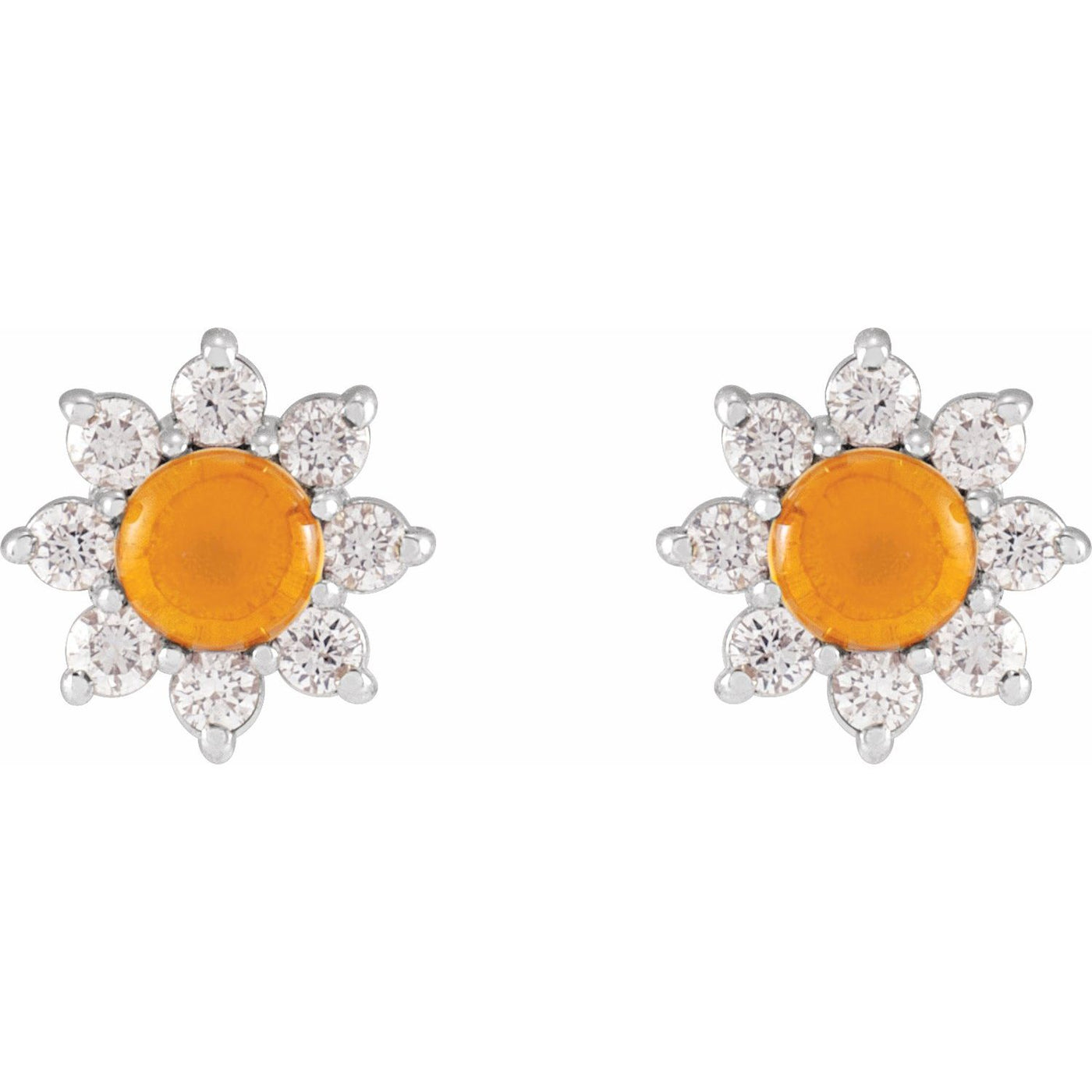 14K Gold Gemstone & Natural Diamond Flower Earrings