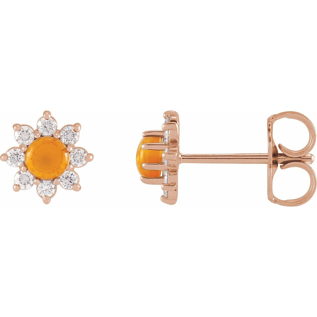 14K Gold Gemstone & Natural Diamond Flower Earrings